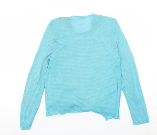 Lizzi Clarke Womens Blue Scoop Neck Striped Acrylic Pullover Jumper Size S