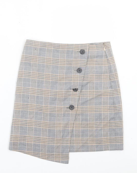 NEXT Womens Brown Plaid Polyester A-Line Skirt Size 6 Zip - Tailored