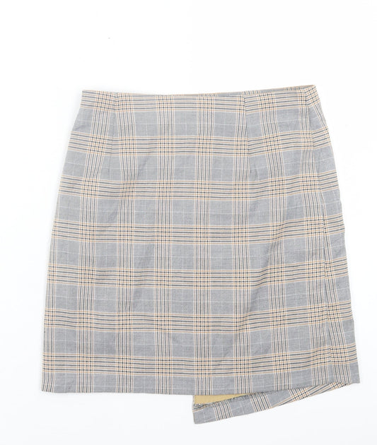 NEXT Womens Brown Plaid Polyester A-Line Skirt Size 6 Zip - Tailored