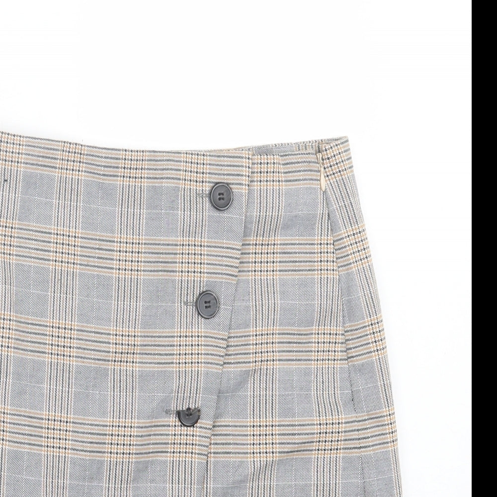 NEXT Womens Brown Plaid Polyester A-Line Skirt Size 6 Zip - Tailored