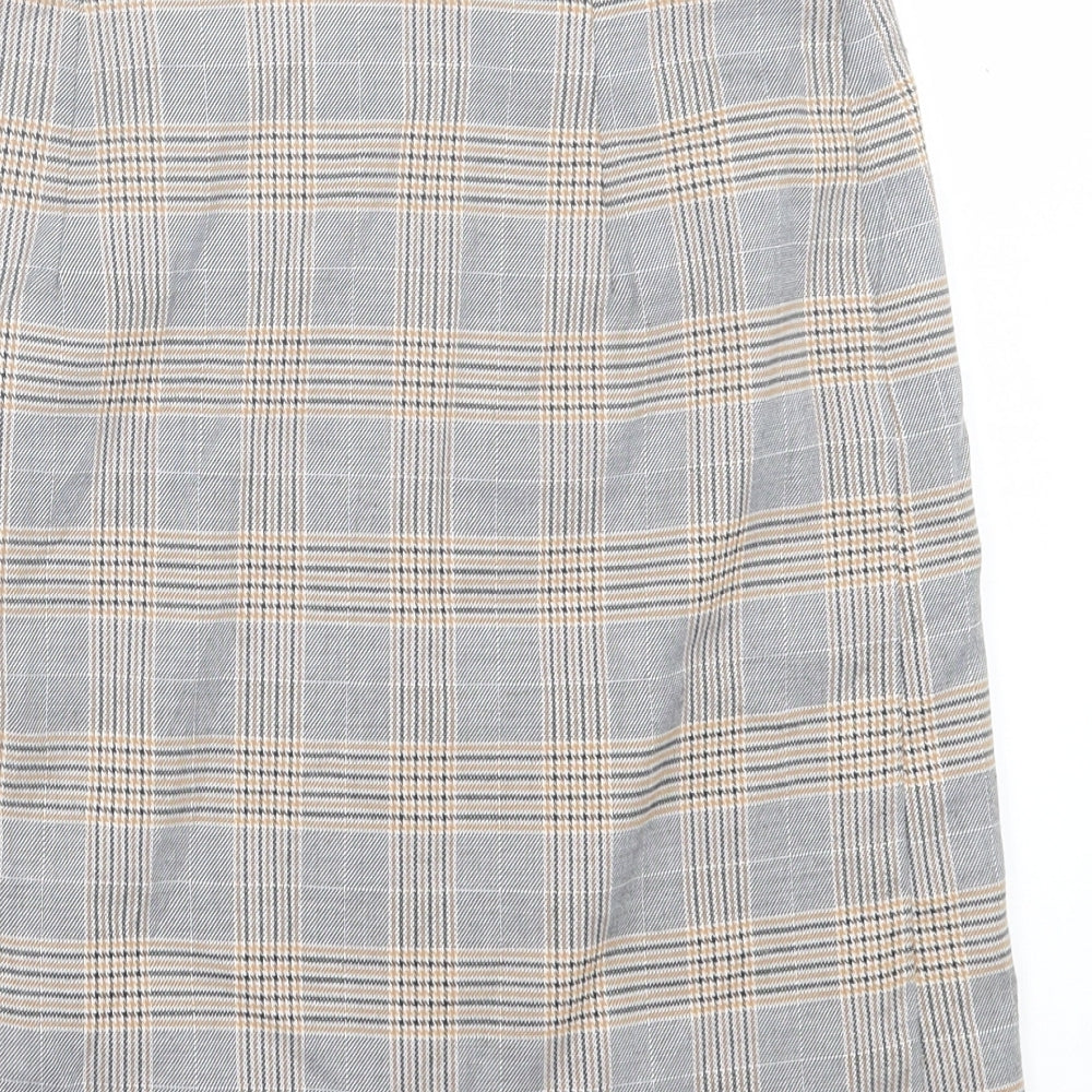 NEXT Womens Brown Plaid Polyester A-Line Skirt Size 6 Zip - Tailored