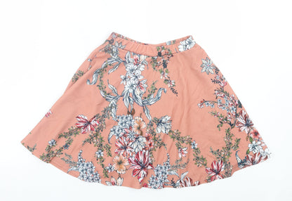 Boohoo Womens Pink Floral Polyester Skater Skirt Size 6