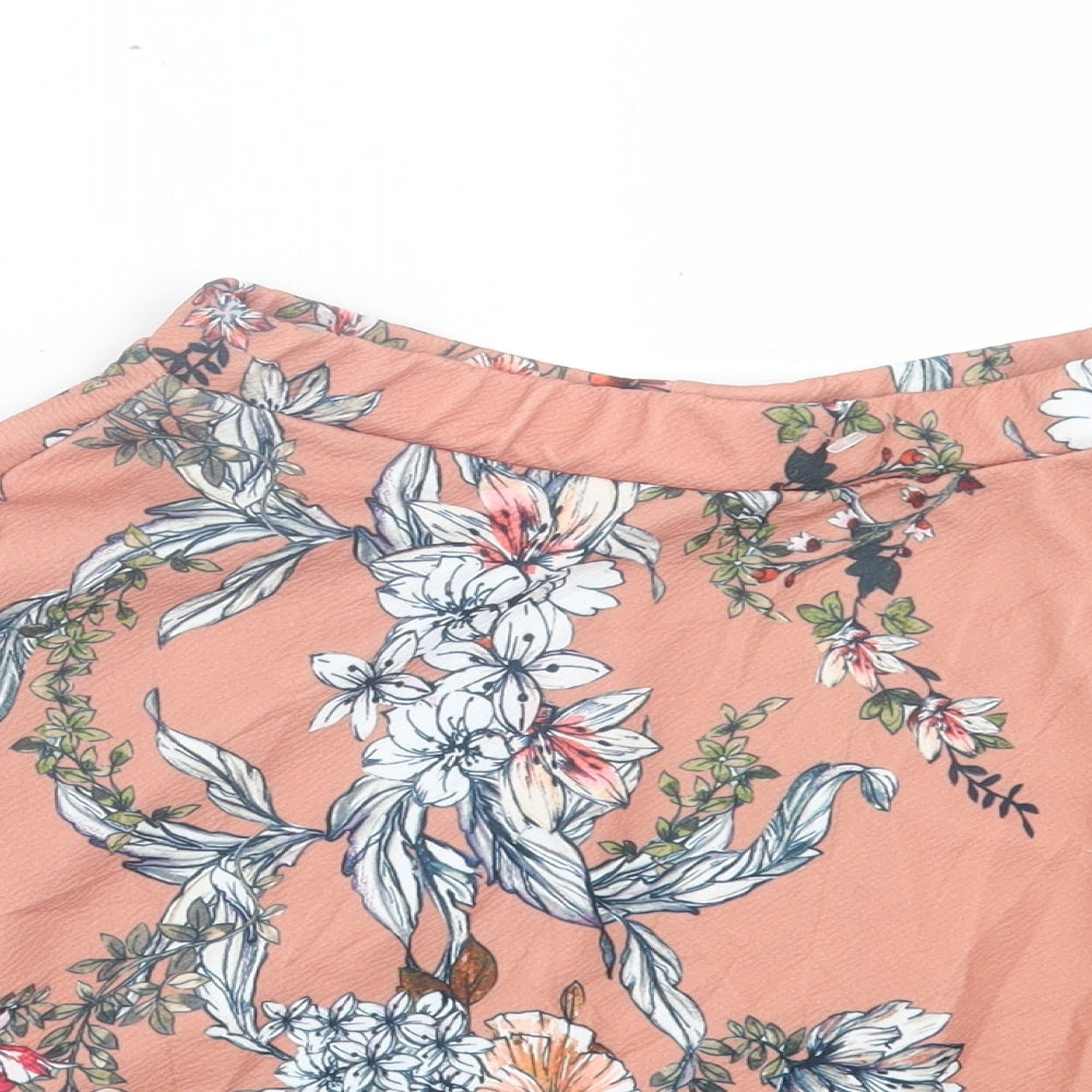 Boohoo Womens Pink Floral Polyester Skater Skirt Size 6