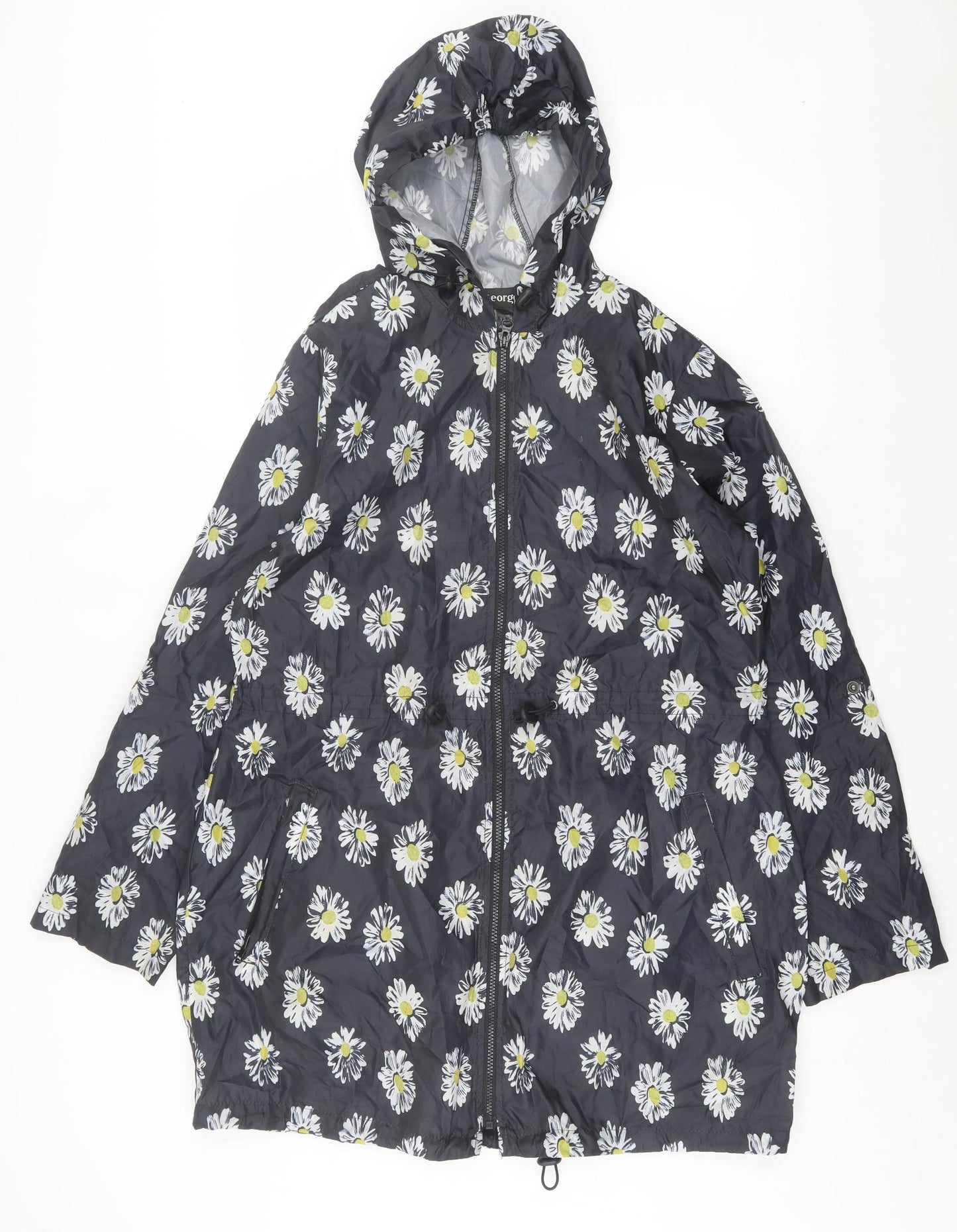 George Womens Black Floral Jacket Size 12 Zip