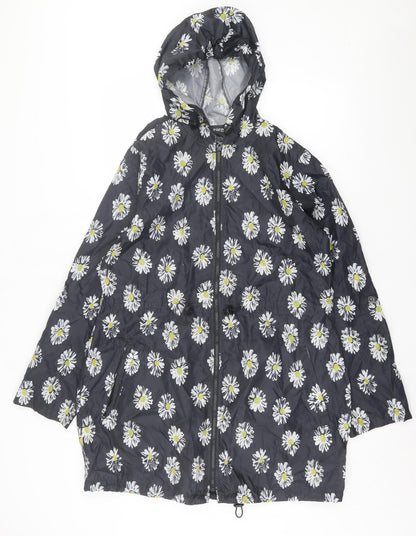 George Womens Black Floral Jacket Size 12 Zip