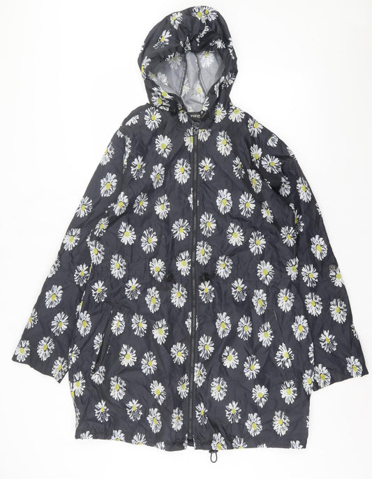 George Womens Black Floral Jacket Size 12 Zip