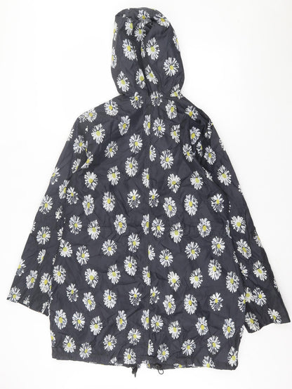 George Womens Black Floral Jacket Size 12 Zip