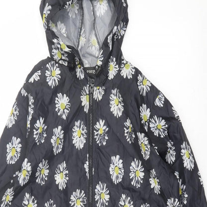 George Womens Black Floral Jacket Size 12 Zip