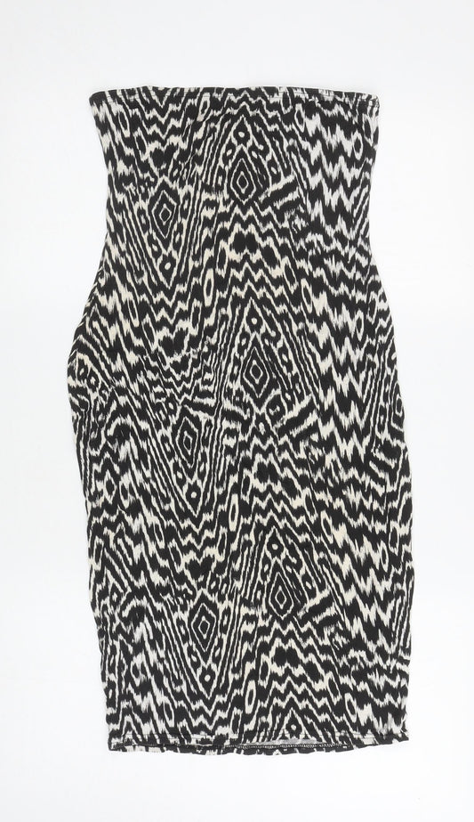 Boohoo Womens White Geometric Viscose Bodycon Size 14 Off the Shoulder Pullover