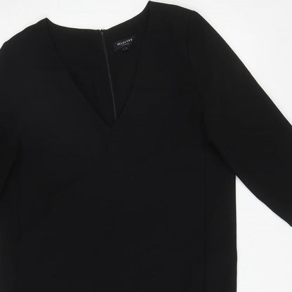 Selected Femme Womens Black Polyester A-Line Size 36 V-Neck Zip