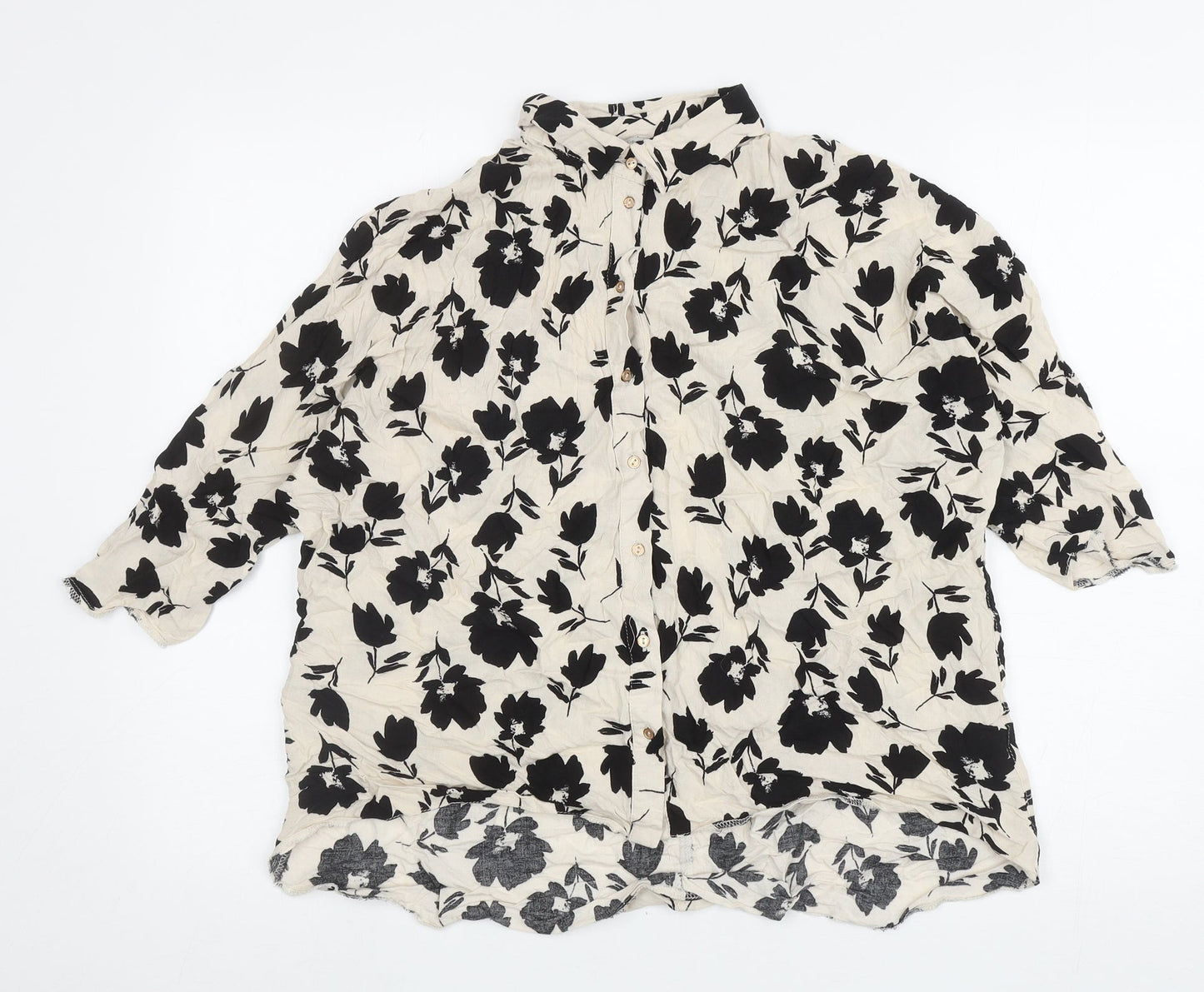 George Womens Ivory Floral Viscose Basic Button-Up Size 8 Collared