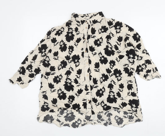 George Womens Ivory Floral Viscose Basic Button-Up Size 8 Collared