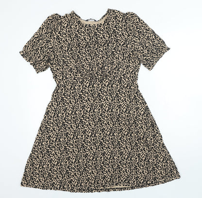 Marks and Spencer Womens Beige Animal Print Viscose A-Line Size 12 Round Neck Pullover