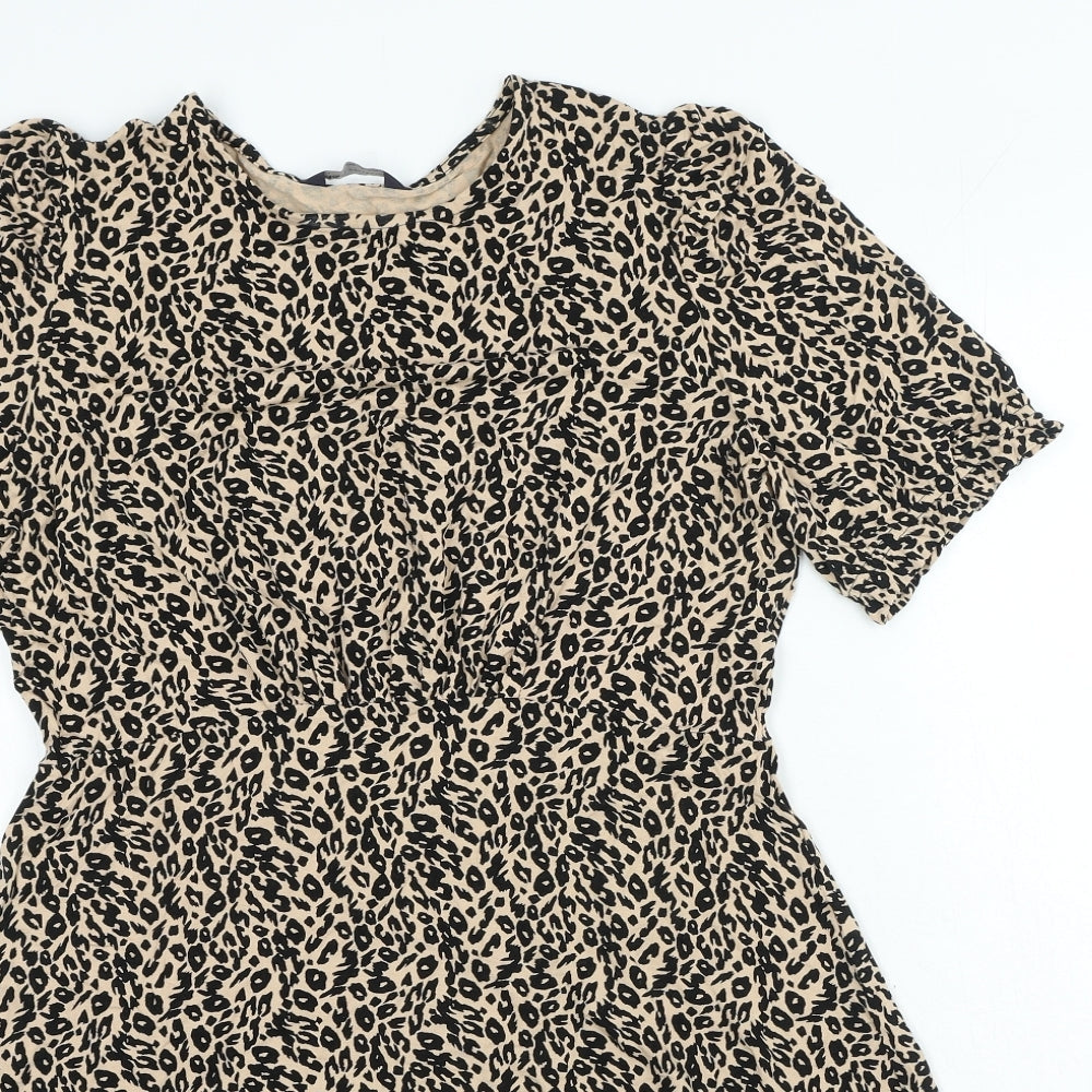 Marks and Spencer Womens Beige Animal Print Viscose A-Line Size 12 Round Neck Pullover