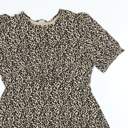 Marks and Spencer Womens Beige Animal Print Viscose A-Line Size 12 Round Neck Pullover