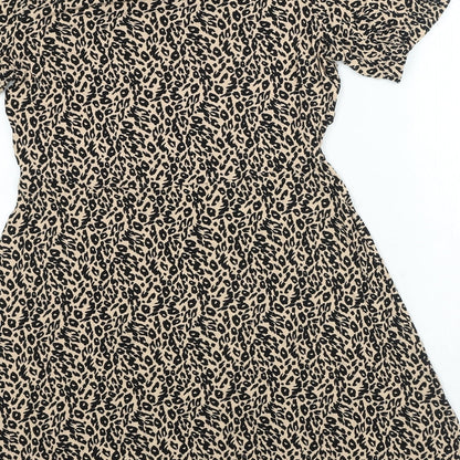 Marks and Spencer Womens Beige Animal Print Viscose A-Line Size 12 Round Neck Pullover