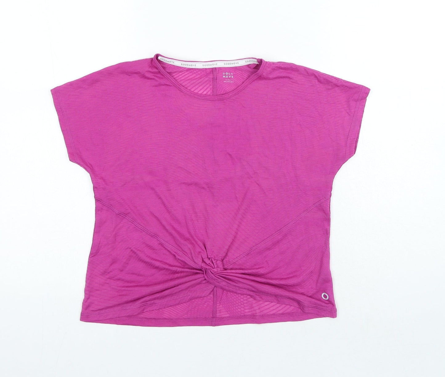 Go Move Girls Purple Polyester Basic T-Shirt Size 9-10 Years Round Neck Pullover - Knot Detail