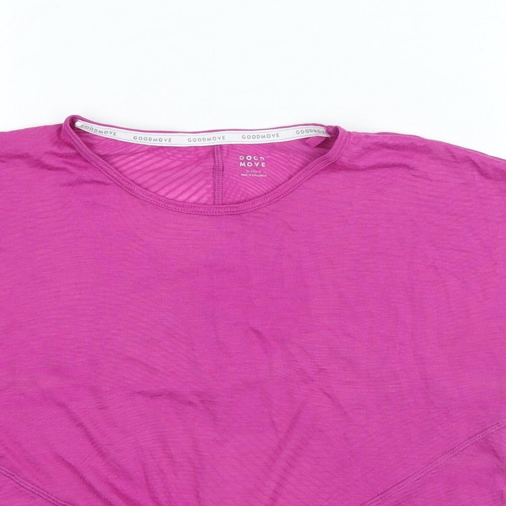 Go Move Girls Purple Polyester Basic T-Shirt Size 9-10 Years Round Neck Pullover - Knot Detail