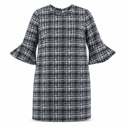 Dorothy Perkins Womens Black Plaid Polyester A-Line Size 14 Round Neck Hook & Loop