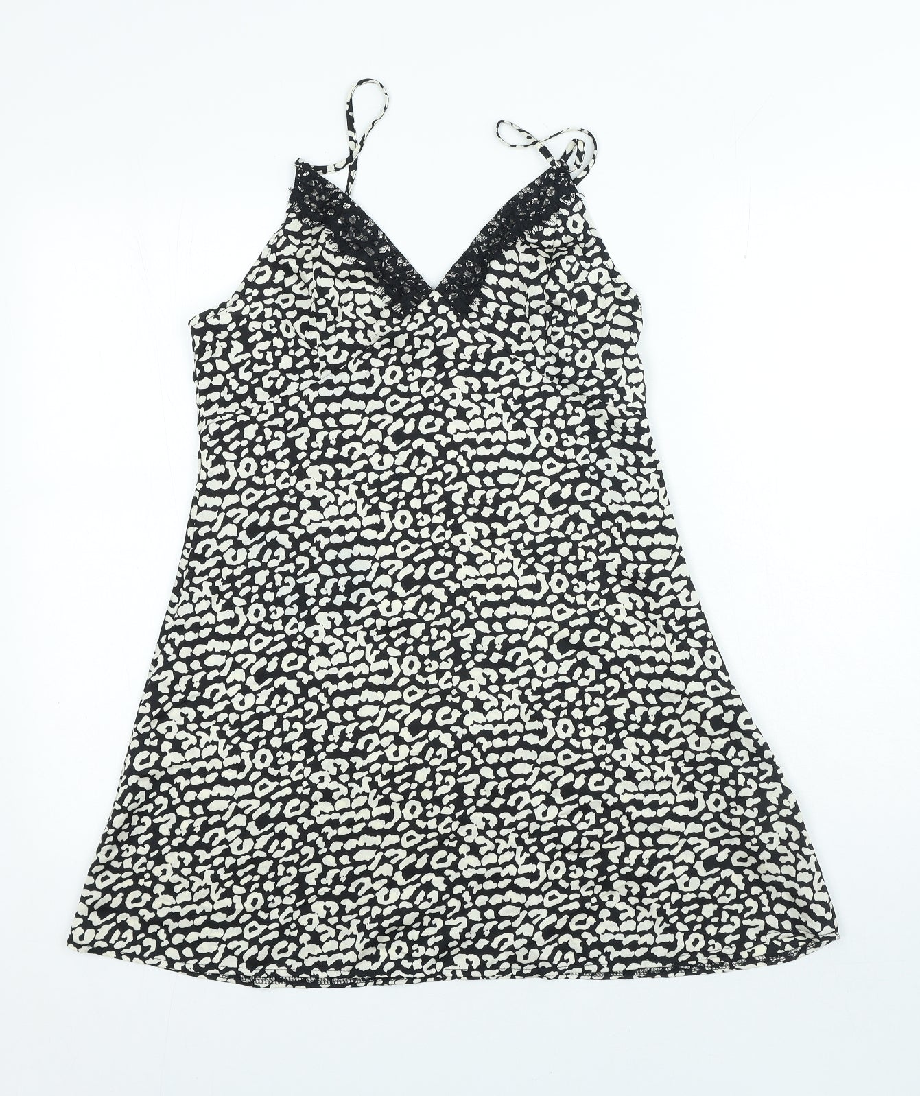 PRETTYLITTLETHING Womens Black Animal Print Polyester A-Line Size 12 V-Neck Pullover