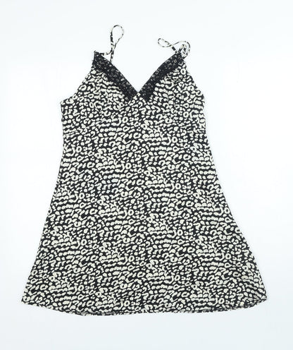 PRETTYLITTLETHING Womens Black Animal Print Polyester A-Line Size 12 V-Neck Pullover