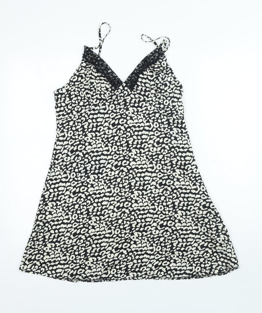 PRETTYLITTLETHING Womens Black Animal Print Polyester A-Line Size 12 V-Neck Pullover