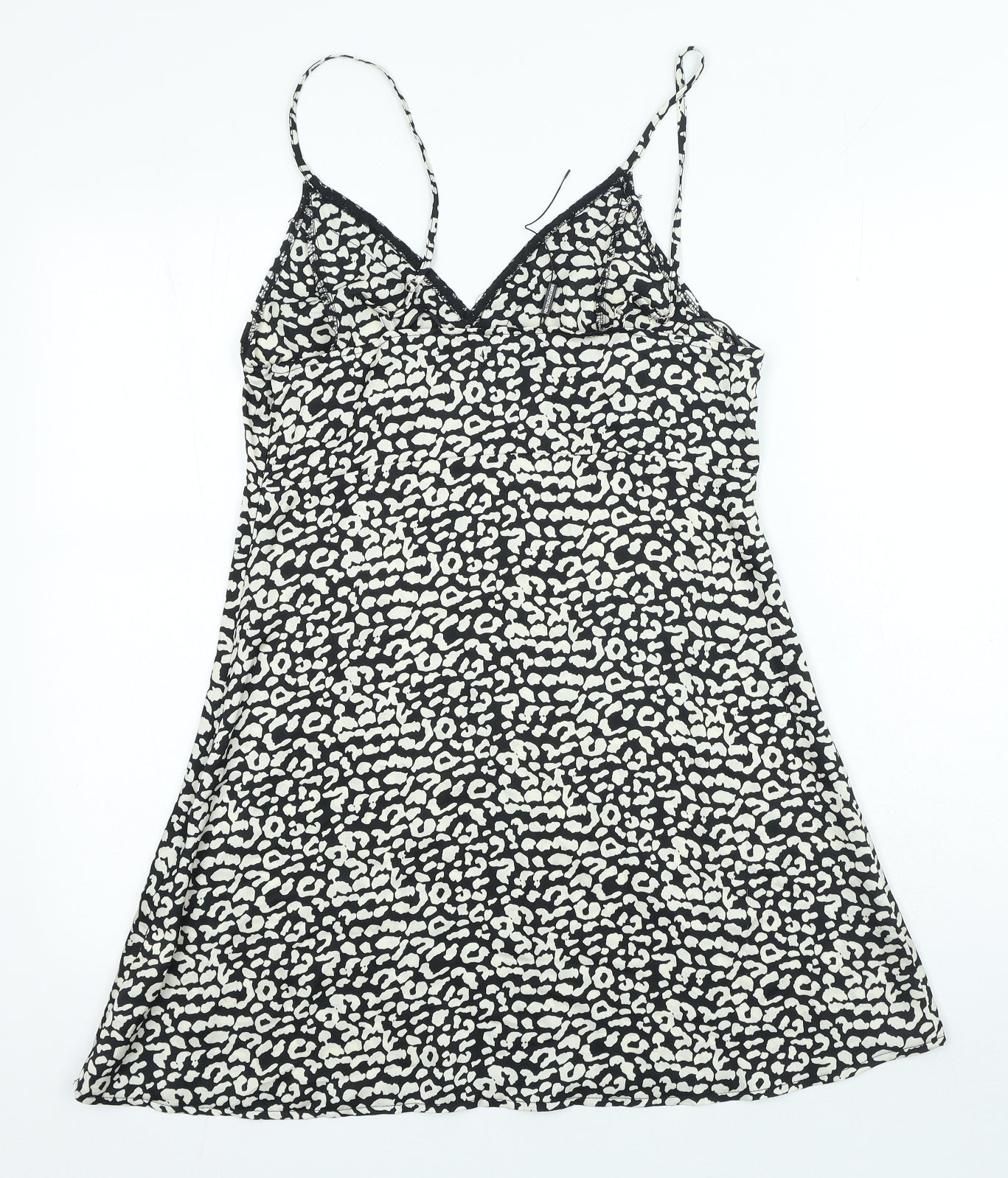 PRETTYLITTLETHING Womens Black Animal Print Polyester A-Line Size 12 V-Neck Pullover