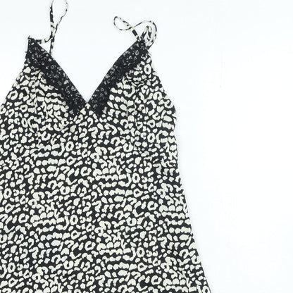 PRETTYLITTLETHING Womens Black Animal Print Polyester A-Line Size 12 V-Neck Pullover