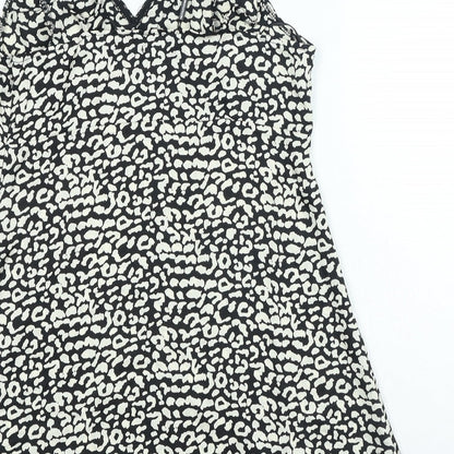 PRETTYLITTLETHING Womens Black Animal Print Polyester A-Line Size 12 V-Neck Pullover