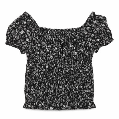 Marks and Spencer Girls Grey Floral Viscose Basic Blouse Size 8-9 Years Square Neck Pullover