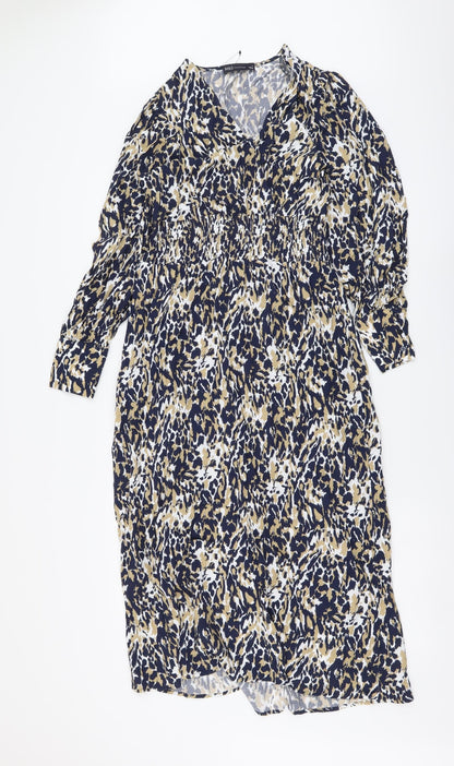 Marks and Spencer Womens Blue Animal Print Viscose Maxi Size 6 V-Neck Pullover
