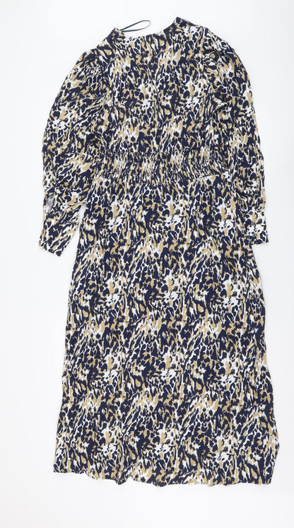 Marks and Spencer Womens Blue Animal Print Viscose Maxi Size 6 V-Neck Pullover