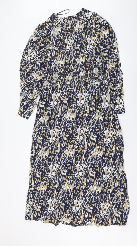 Marks and Spencer Womens Blue Animal Print Viscose Maxi Size 6 V-Neck Pullover