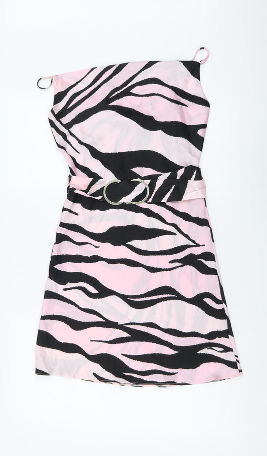 River Island Womens Pink Animal Print Polyester Mini Size 8 Square Neck Pullover