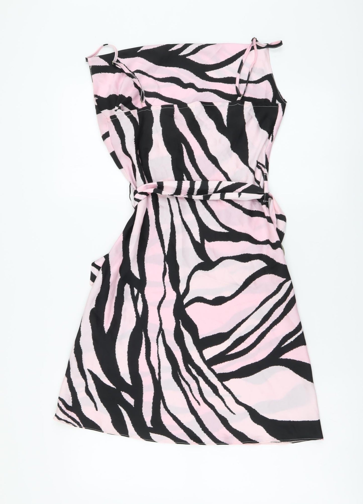 River Island Womens Pink Animal Print Polyester Mini Size 8 Square Neck Pullover