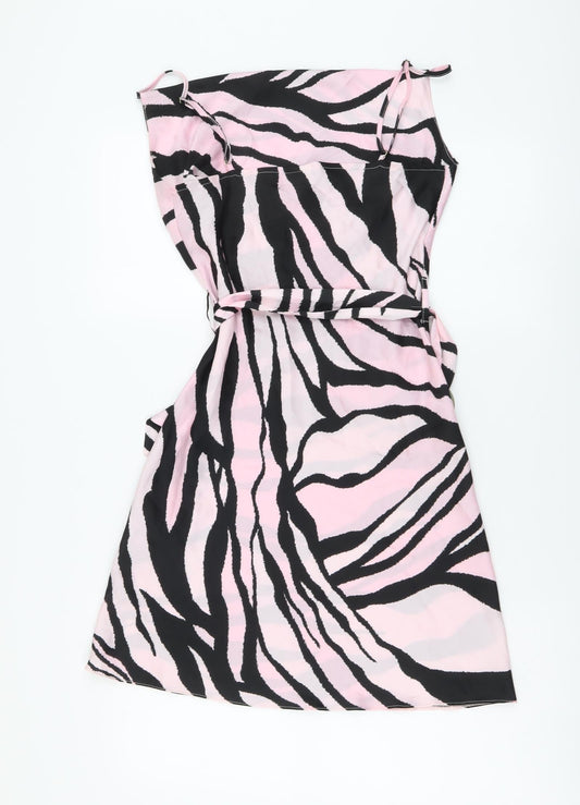 River Island Womens Pink Animal Print Polyester Mini Size 8 Square Neck Pullover