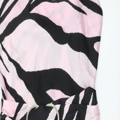River Island Womens Pink Animal Print Polyester Mini Size 8 Square Neck Pullover