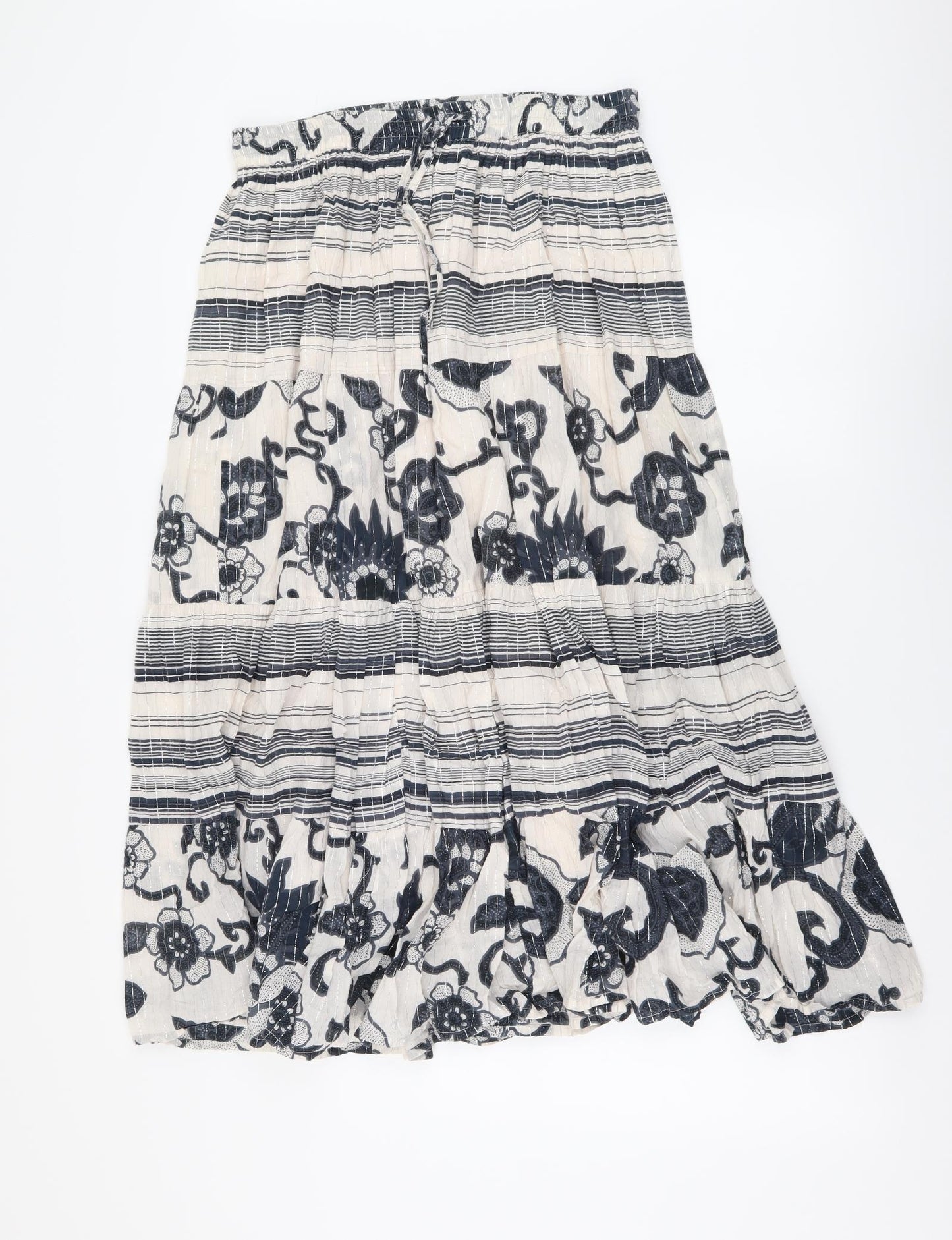 THE STOCK SHOP Womens Beige Geometric Cotton A-Line Skirt Size M Drawstring