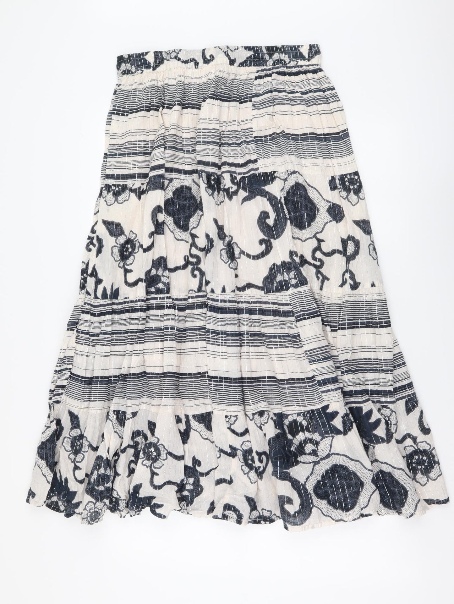 THE STOCK SHOP Womens Beige Geometric Cotton A-Line Skirt Size M Drawstring