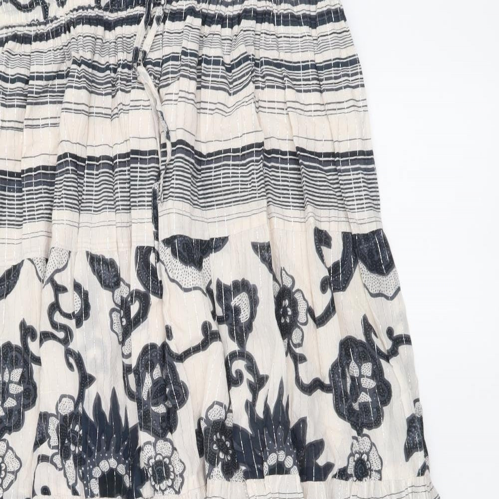 THE STOCK SHOP Womens Beige Geometric Cotton A-Line Skirt Size M Drawstring