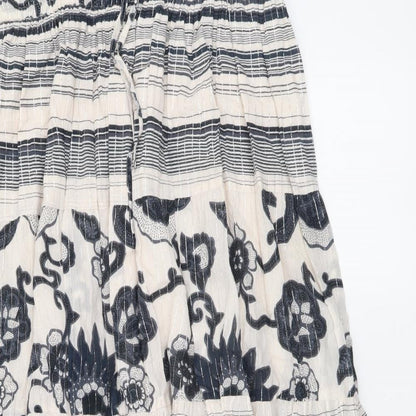 THE STOCK SHOP Womens Beige Geometric Cotton A-Line Skirt Size M Drawstring