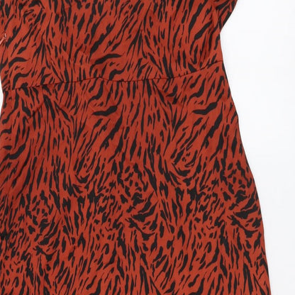 Clements Ribeiro Womens Red Striped Polyester A-Line Size M V-Neck Pullover