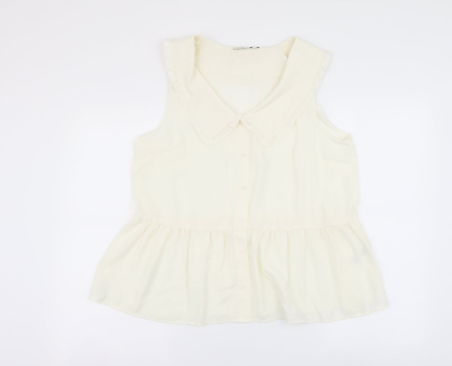 George Womens Ivory Polyester Basic Button-Up Size 14 Collared