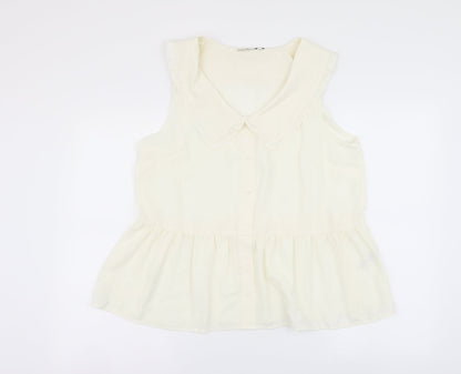 George Womens Ivory Polyester Basic Button-Up Size 14 Collared