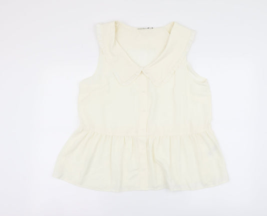 George Womens Ivory Polyester Basic Button-Up Size 14 Collared