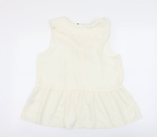 George Womens Ivory Polyester Basic Button-Up Size 14 Collared