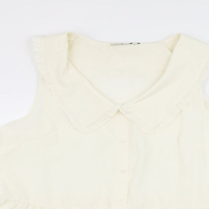 George Womens Ivory Polyester Basic Button-Up Size 14 Collared