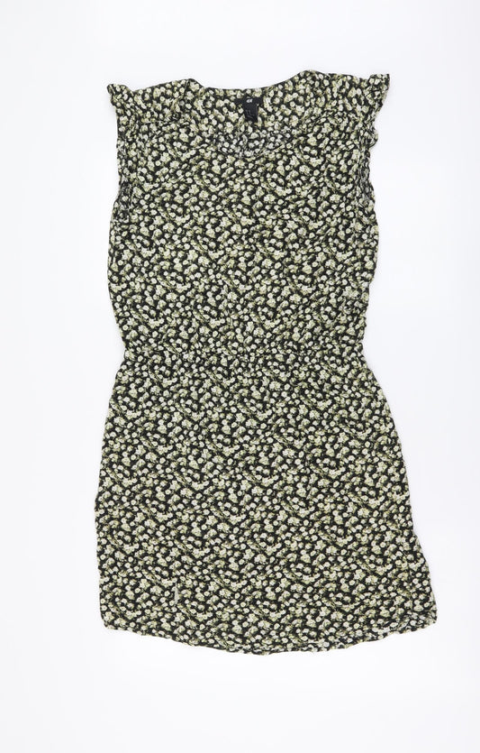 H&M Womens Yellow Floral Viscose A-Line Size 40 Round Neck Pullover