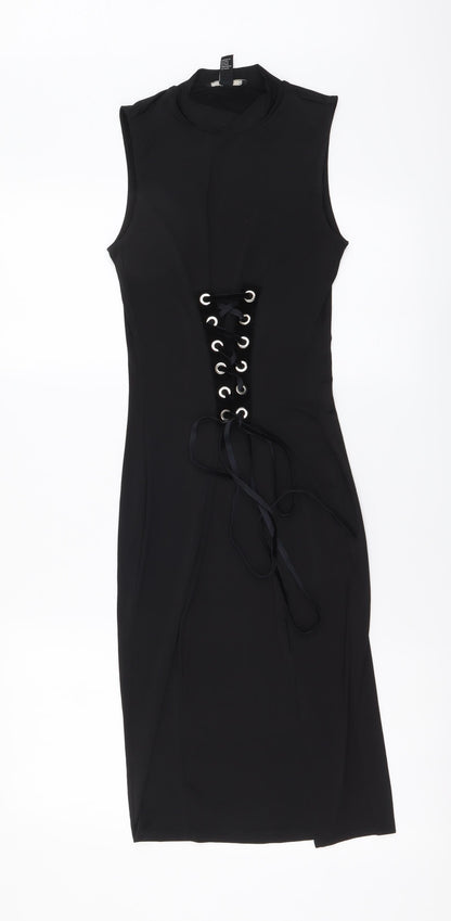 FOREVER 21 Womens Black Polyester Bodycon Size S Mock Neck Pullover