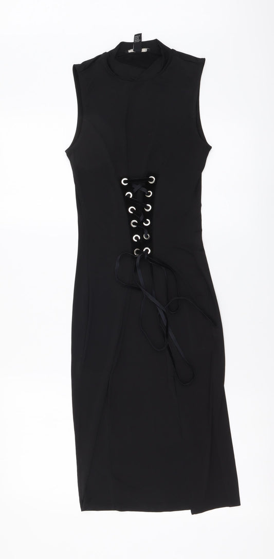 FOREVER 21 Womens Black Polyester Bodycon Size S Mock Neck Pullover